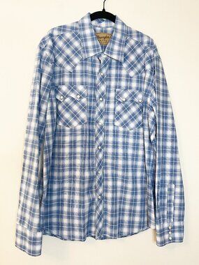 Wrangler Retro Men's XL Blue Plaid Pearl Snap Western Rodeo Shirt NWOT